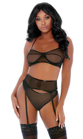 Black Compare and Contrast Lingerie Set Areous